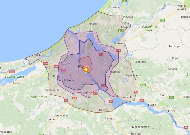 Piegādes zonas Rīgā un Pierīgā